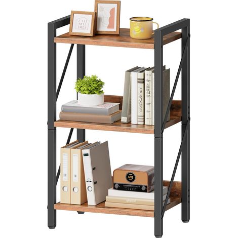 Bibliothèque à 3 Niveaux, Étagère d’Angle Industrielle, Présentoir avec Rangement, Cadre métallique, pour Salon, Chambre, Bureau, Cuisine, entrée, Marron Rustique et Noir (1/5)