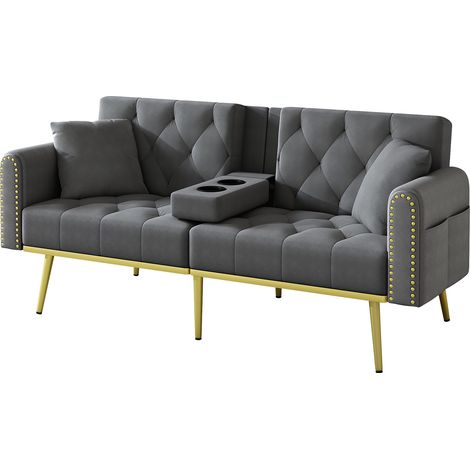 Divano letto doppio reclinabile in velluto grigio con portabicchieri MODENUIT (1/5)
