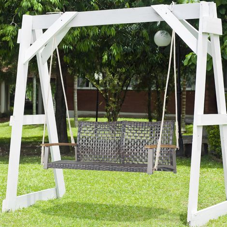 Banc Suspendu 2 Places avec 2 Cordes Suspendues et Accoudoirs en Bois d'Acacia Charge 360 kg pour Jardin Balcon Maison Chic (1/4)