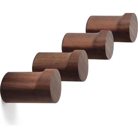 Wandgarderobe (4er-Set), Kleiderständer aus Holz, Garderobe für Mäntel, Handtücher, Jacken und Kleidung, Wandgarderobe, Walnuss (1/5)