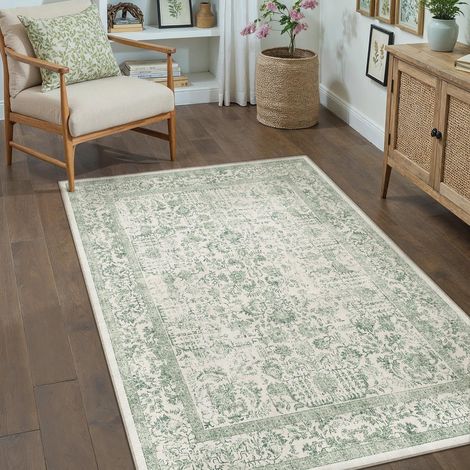 Vintage Tapis Salon 90x150cm Vert Lavable en Machine Rug Chambre Adulte Grand Rugs,Descente de Lit, AntidéRapant Carpet,Interieur Doux Poil Ras,Salle a Manger Carpets,Bureau (1/5)