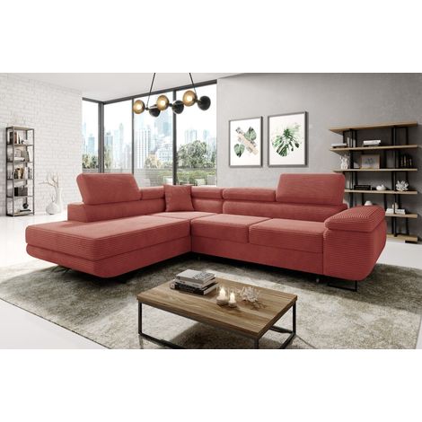 Aston Jumbo Cord Left Hand Facing Corner Sofa Bed with Storage and Lift Mechanism - Salmon (1/5)