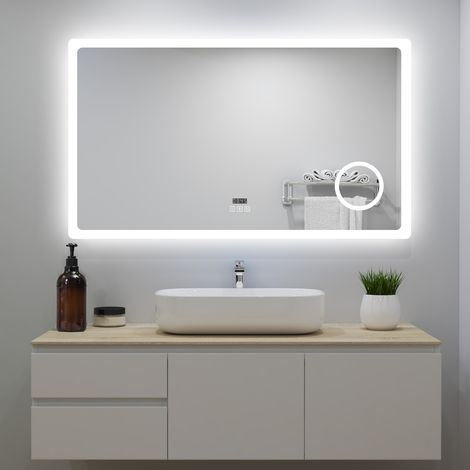 Ocean LED Miroir de salle de bain tactile 160x80cm avec Horloge Loupe Bluetooth 3 Couleurs Dimmable Anti-buée et Mémoire (1/5)