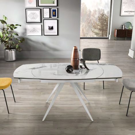 Tavolo allungabile 180 cm piano gre's porcellanato effetto marmo Bianco ACHILLE (1/5)