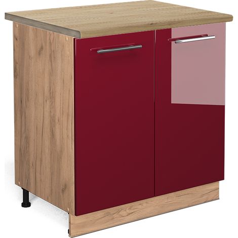 Mobile lavello cucina Fame-Line, Rosso bordeaux lucido, 80 cm con ripiano, PL Rovere, Vicco