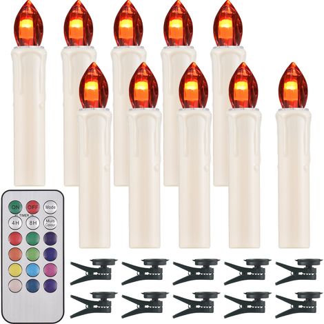 Packung mit 10 flammenlosen Kerzen mit Fernbedienung und Clip, einstellbarer Helligkeit, flackernden LEDs, batteriebetrieben, kabellose elektrische Teelichter für festliche Votivkerzen-Weihnachtsbaumd