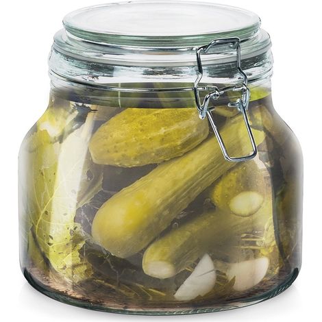 Frasco de vidrio grueso con tapa patentada y sello de goma