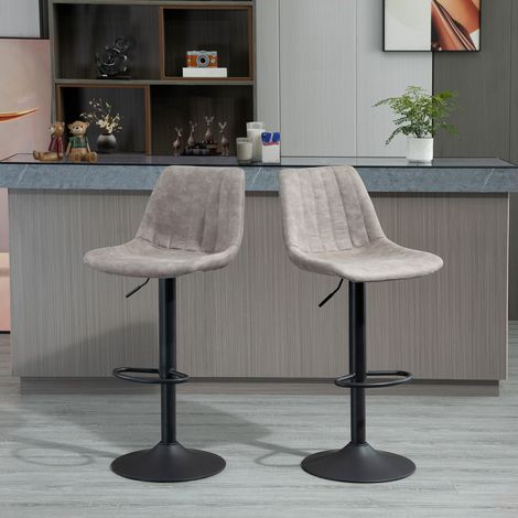 Lot de 2 Tabourets de Bar avec Dossier, Repose-pieds et Hauteur Réglable Style Industriel, Gris (1/5)