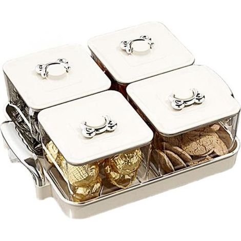 Plat de service compartimenté，Boîte de rangement，Couvercle amovible，4 compartiments，Idéal pour les en-cas，26,7 x 20 x 8,8 cm (1/5)
