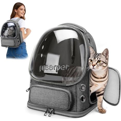 1 - Katzenrucksack - Faltbarer Transportkorb - Atmungsaktives Sichtfenster - Für Reisen und Camping - Steingrau - 34 x 27 x 42 cm (1/5)