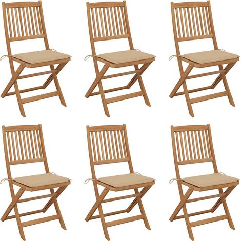Lot de 6 Chaises de jardin pliables - Chaises d'extérieur pour terrasse/jardin avec coussins Bois d'acacia BV816752 - BonneVie (1/5)