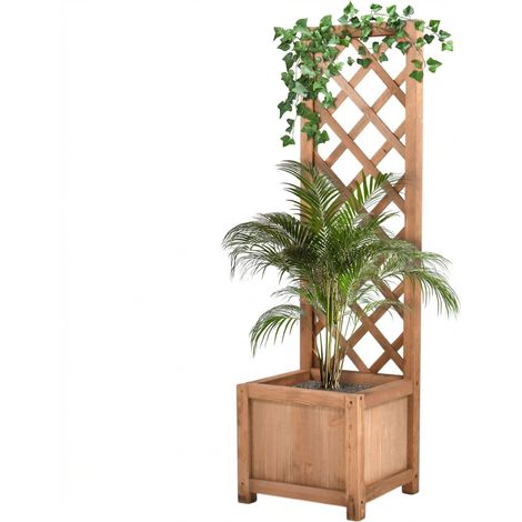 Rosy - Jardinière d'extérieur avec grille 35x120x30 cm pour plantes grimpantes en bois de cèdre imprégné d'ébène (1/5)