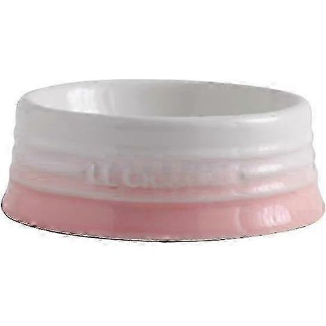 Le Creuset Cool Color Cerc Hundenapf mit Kippschutz und hohem Fuß, inklusive Schutzmatte SH1 Rosa und weiße flache Schüssel (1/2)