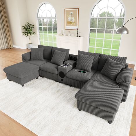 Modulares Ecksofa aus Samt in Grau 315.5 x 144 x 84.5 cm HOMAIRE (1/5)