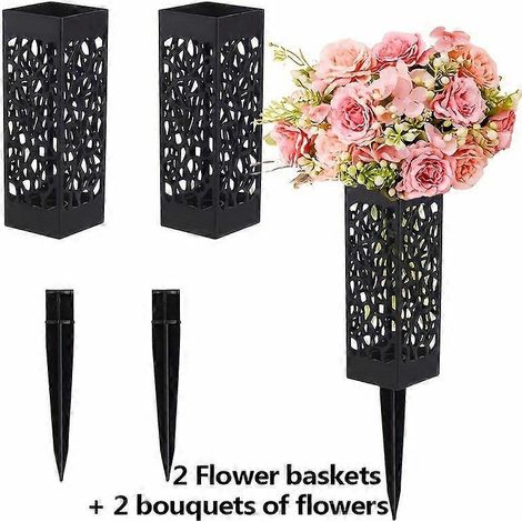 bouquets de fleurs artificielles pour cimetière et 2 paniers de fleurs pour cimetière, 30 têtes de pivoines et d'hortensias artificiels mélangésrose (1/5)