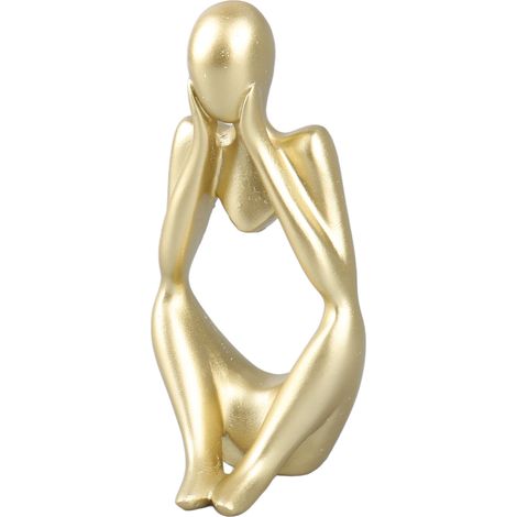 Penseur en Résine Doré, Statue Figurine Abstraite Décorative pour Salon Bureau Étagère, Sculpture Philosophique Style Classique, Ornement Focal (1/5)