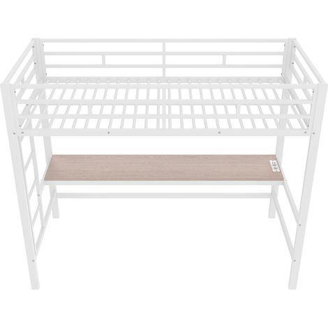 Hochbett 90 x 200 cm aus Metall und MDF, weiß, mit Schreibtisch, Leiter, Geländer, LED, USB (1/5)