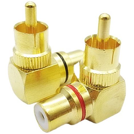 Adaptateur 90° RCA mâle vers femelle, 4 connecteurs d'angle avec fiche mâle ou enfichables, adaptateur coudé à angle droit pour câbles audio, lot de 4 pièces (1/4)