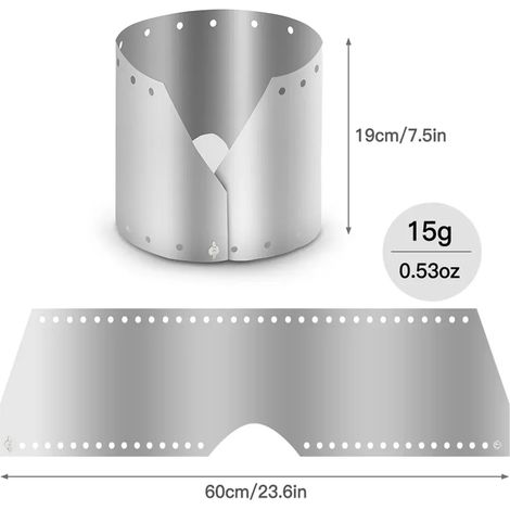 1 pare-vent en titane pour réchaud de camping avec sac de rangement, compatible avec les réchauds portables et autres ustensiles de cuisine de camping. (1/5)