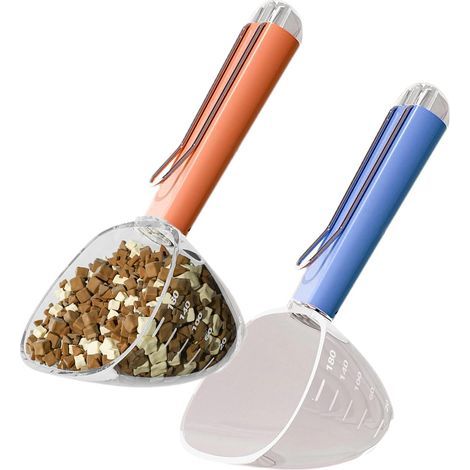 Stück Tierfutterschaufel, Messlöffel für Hundefutter, Katzenfutterschaufel mit Clip für Reis, Bohnen und Getreide (Blau-Orange)