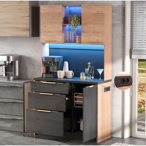 Küchenhochschrank Modern mit 3 Schubladen, 1 Tür, LED und EU-Steckdose, für Küche, 100 × 40 × 180 cm (1/5)