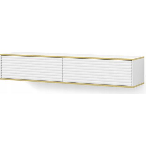Meuble TV à suspendre 180x33x40cm SOBA fraisé blanc mat luxueux sideboeard commode (1/5)