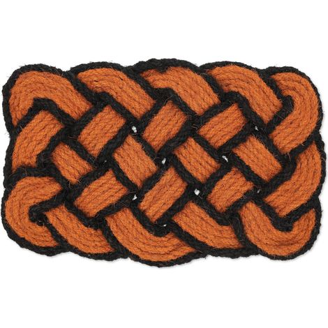 Relaxdays Paillasson coco, motif nœuds marins, tapis de sol, tressé à la main, réversible, 75 x 45 cm, orange/noir