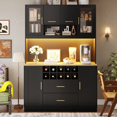 Buffet de rangement LED avec prise 120 x 36, 3 x 180 cm noir blanc (1/5)