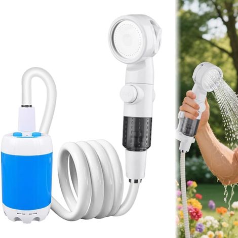 Kit Douche Camping, Douche Portable Pompe de Douche Électrique Rechargeable avec Tête de Douche Vanne D'arrêt et Batterie 4000mAH intégrée pour Extérieure,Camping,Randonnée (1/5)