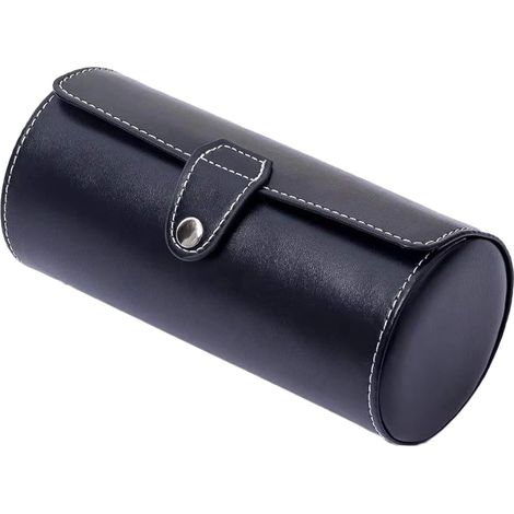 Boîte de rangement pour montre de voyage en cuir PU, 3 compartiments (noir)