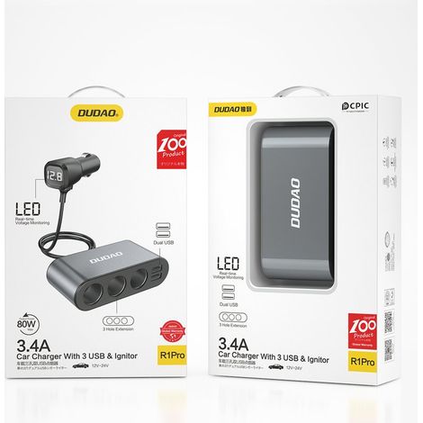 Caricabatteria da auto 2x USB + splitter per presa accendisigari 3x nero (1/5)