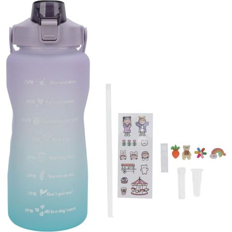 Gourde sport 2000ml dégradé givrée, bouteille vélo avec anse et paille en silicone, pour running, couvercle violet dégradé (1/5)