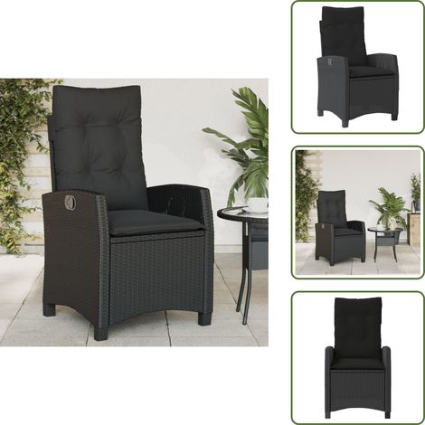 Cuscino per schienale - vidaXL Sedia Reclinabile da Giardino con Cuscini Nera in Polyrattan - Poltrona in rattan PE