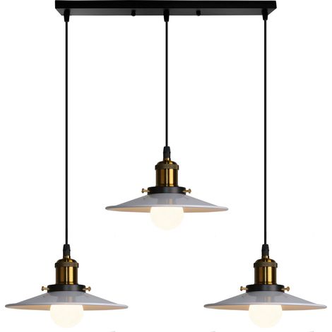 3 Flammig Pendelleuchte Vintage Lampenschirm aus Eisen Hängelampe E27 Höhenverstellbar für Küche Wohnzimmer Esszimmer (Rechteckig Basis)