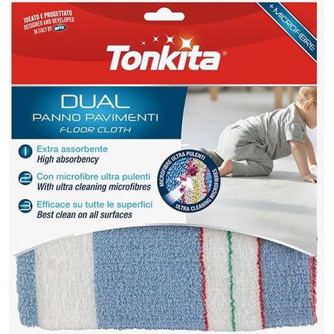 Tonkita Dual Chiffon pour sols 50x50 cm, coton extra absorbant et microfibre, pour toutes les surfaces