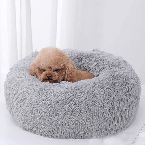 Tapis, coussin et matelas pour chien, chenil pour animaux de compagnie, chenil rond en peluche pour garder au chaud en hiver - ∅80CM gris clair, adapté aux chiens de taille moyenne ou aux grands chats (1/5)