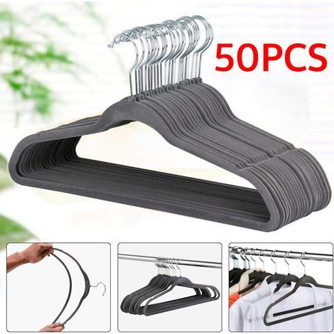 Cintres en Velours, Lot de 50, Crochet Pivotant à 360°, Antidérapant, pour Costumes Chemises Robes Cravates, Gris (1/5)