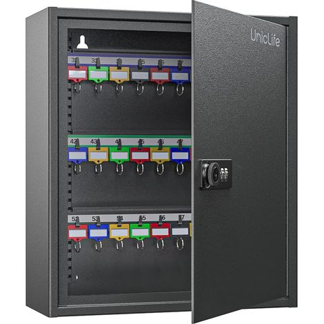 60 clés Coffre à clés avec Code, Montage Mural, Armoire à clés avec Râteliers et Étiquettes, Boîte à clés, Rangement pour Bureau et Entreprise, Noir (1/5)