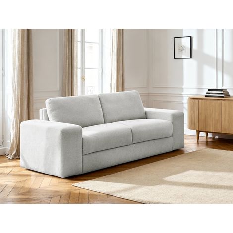 BOBOCHIC - Canapé droit convertible IBIZA ouverture express tissu texturé 160x196 Gris clair (1/5)