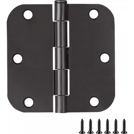 1 paquet de charnières de porte rondes noires mates de 3,5 pouces, rayon de 5/8 po, intérieur, fer plat de 3 1/2 po, pliantes, standard (1/5)