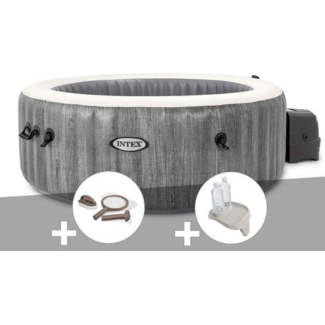 Kit spa gonflable Intex PureSpa Baltik rond Bulles 4 places + Kit d'entretien + Porte-verre