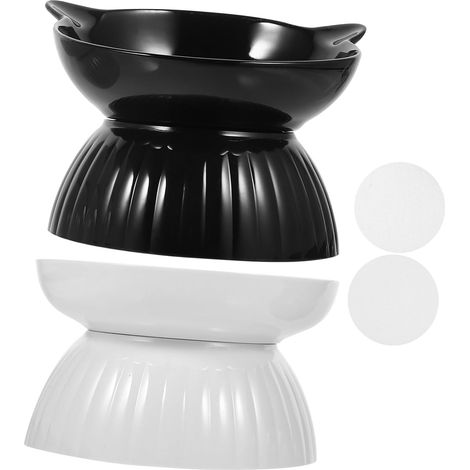 Elevated Ceramic Bowls, Ergonomic Food and Water Bowls with Non-Slip Base, Suitable for Small Dogs, Washable, White and Black (1/5)
