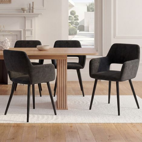 Lote de 4 sillas de comedor y sillones de mesa HOLY de terciopelo negro (1/5)