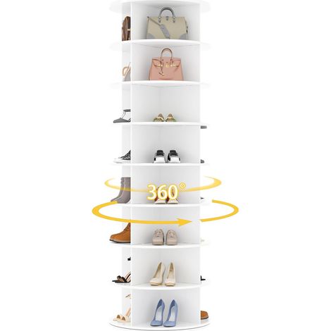 YODOLLA 8 Tier Rotating Shoe Rack Tower, 360° Spinning Shoe Storage Cabinet, Round Carousel Vertical Lazy Susan Shoe Organiser, 181x60cm, White (1/5)