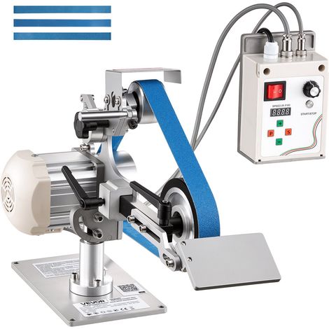 Ponceuse à Bande Stationnaire 762x25,4 mm 550 W Backstand Mini, pour Coutellerie, Métallurgie, Travail Bois, Contrôle Vitesse Variable Continu VFD, avec 2 Modes Meulage, 3 Bandes Abrasives