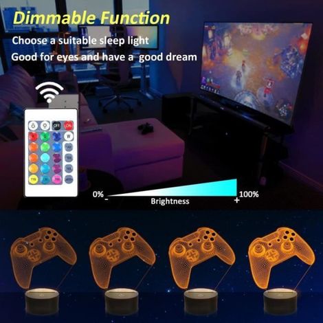 Veilleuse 3D pour console de jeu avec télécommande + touche tactile 16 couleurs clignotantes + minuterie, lampe de bureau (1/4)
