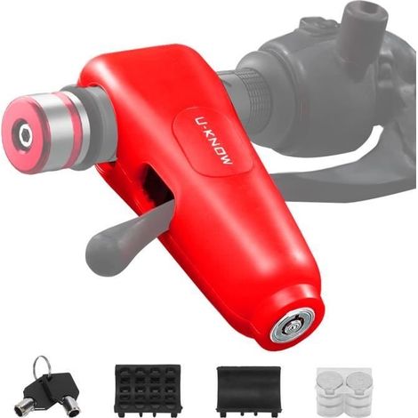 Antivol Bloque Levier de Frein + Alarme Universel Serrure pour Moto Scooter Vélo Rouge avec 2 Clés (1/4)