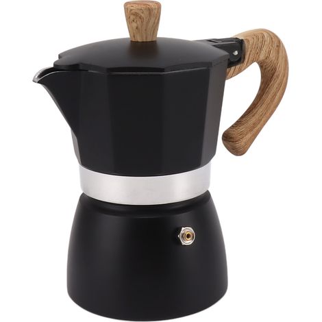 Cafetière manuelle portable classique octogonale en aluminium noir, 6 tasses, pour usage domestique (1/5)