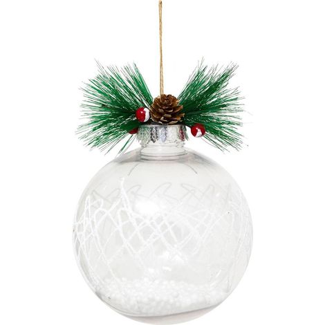 Pallina di ramo di agrifoglio all'interno di palline di polistirolo d.15cm bianco - Feeric lights & christmas