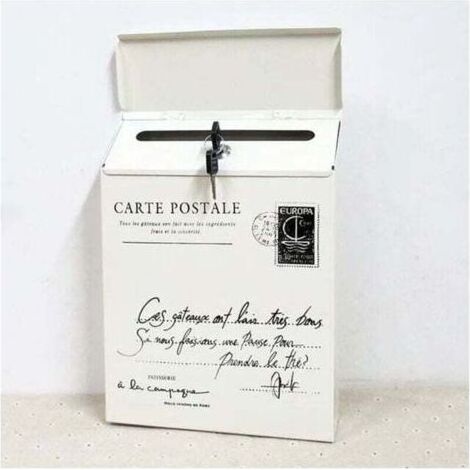 Boîte aux lettres verrouillable en fer Boîte aux lettres murale Vintage Letter Post Mailbox BLANC (1/5)